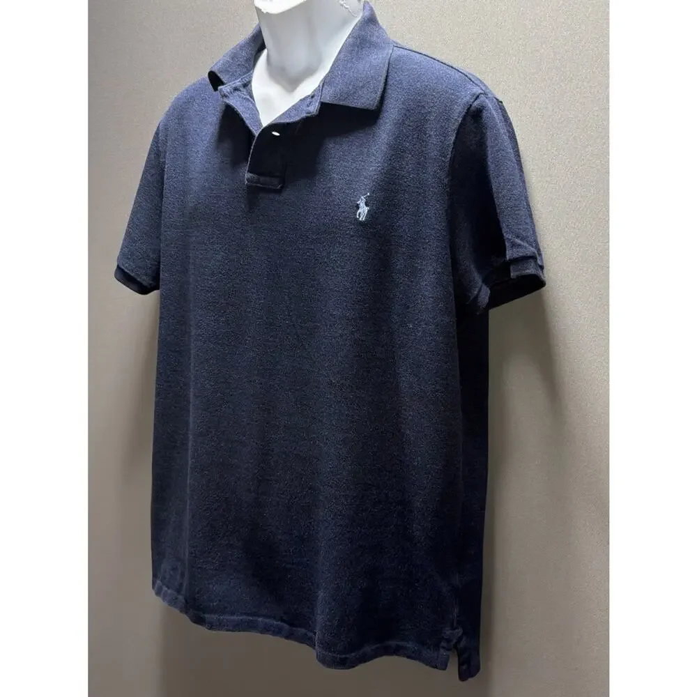 Polo Ralph Lauren Custom Slim Fit Mesh Polo Shirt Mens Heathered Navy